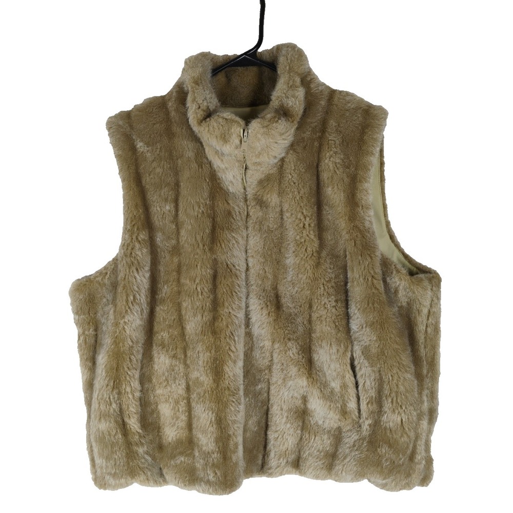 Vintage Leather Women's 2XL Faux Fur‎ Full Zip Vest